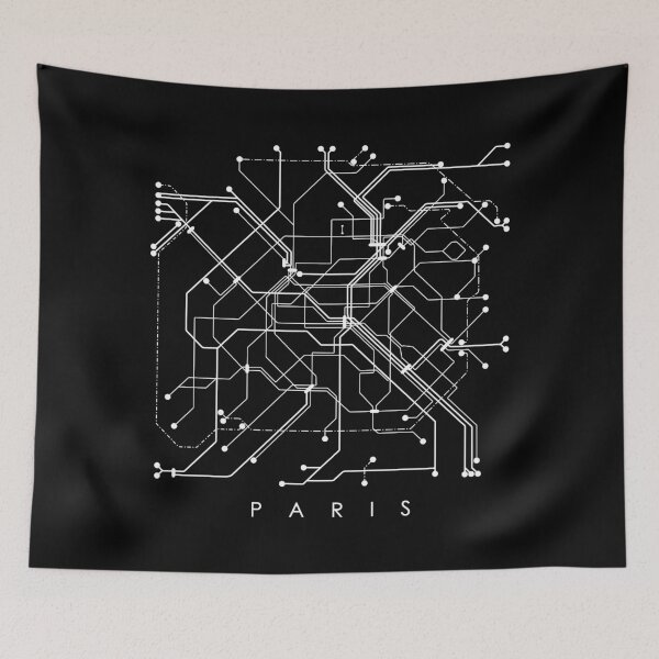 Item preview, Paris Metro Map Monochromatic - Black background, white print. designed and sold by Aciu.