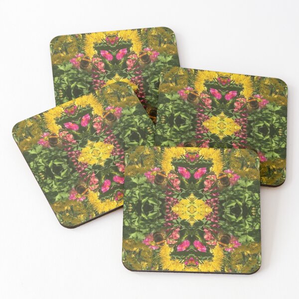 Item preview, Divine Botanical: Bumblebees Buzzing through Gilded Yellow and Fuchsia Flora designed and sold by RoseAromas.