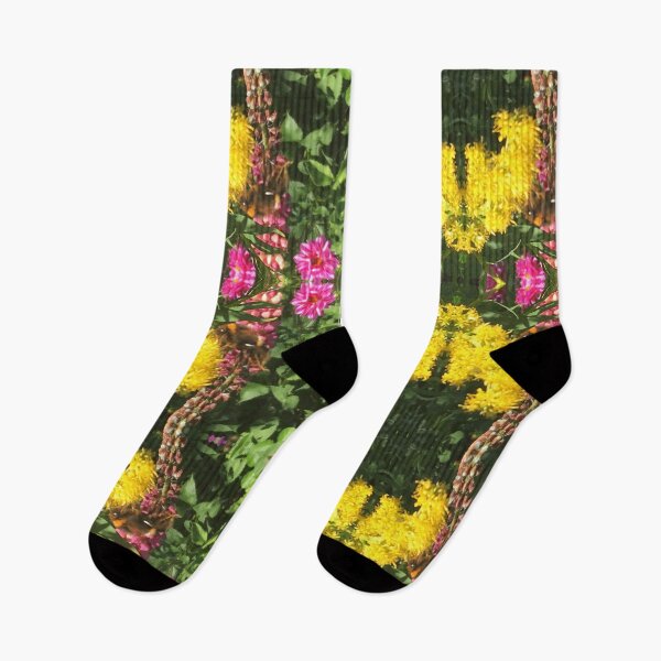 Item preview, Divine Botanical: Bumblebees Buzzing through Gilded Yellow and Fuchsia Flora designed and sold by RoseAromas.