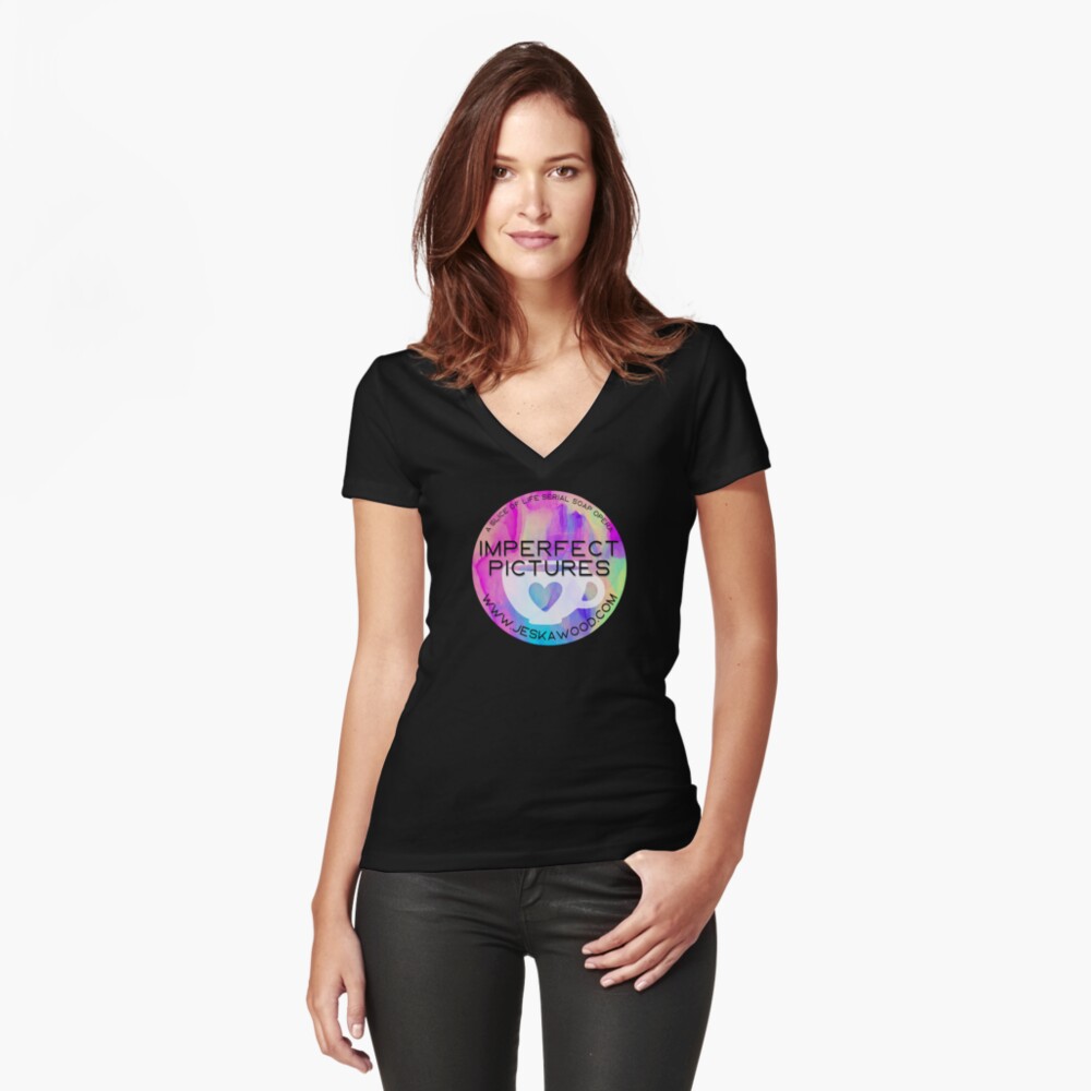 Imperfect Pictures Tye-Dye Coffee Cup Heart Fitted V-Neck T-Shirt