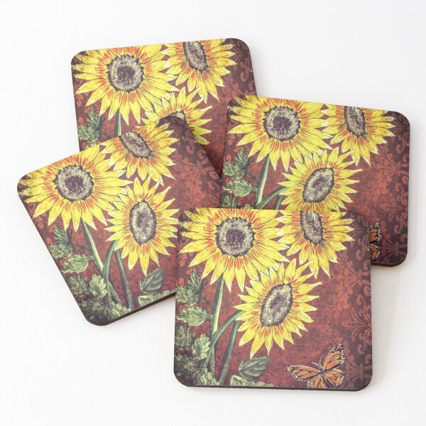 Item preview, Sunflowers and Butterfly with Red Filigree designed and sold by SistersInArtN.