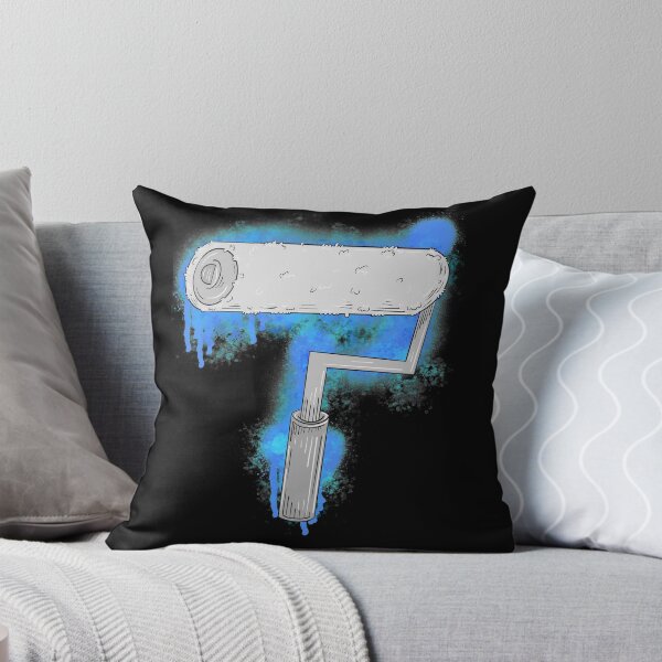 Blue Paint Roller Throw Pillow