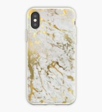 Gold marble on white (original height quality print) iPhone Case