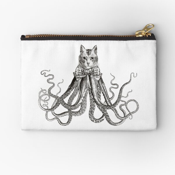 Octopussy | Half Cat Half Octopus | Hybrid Animals | Vintage Style | Black and White | Zipper Pouch