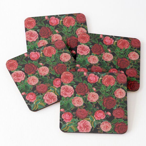 Artikelvorschau, Vintage Rosenzeichnungen, kräftige rosa und rote Rosen mit dunkelgrünen Blättern, antike Rosenzeichnungen, Vintage rosa Rosen. entworfen und verkauft von Orianah.