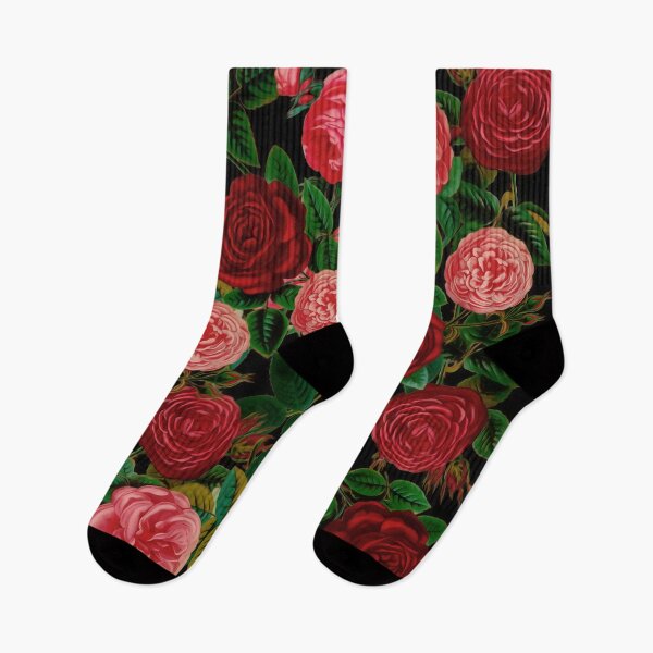 Artikelvorschau, Vintage Rosenzeichnungen, kräftige rosa und rote Rosen mit dunkelgrünen Blättern, antike Rosenzeichnungen, Vintage rosa Rosen. entworfen und verkauft von Orianah.