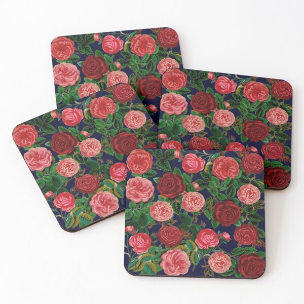 Artikelvorschau, Vintage Rosenzeichnungen, kräftige rosa und rote Rosen mit dunkelgrünen Blättern, antike Rosenzeichnungen, Vintage Rosen. entworfen und verkauft von Orianah.