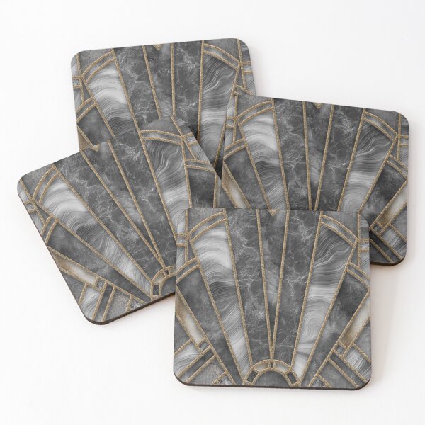Item preview, Elegant Grey Stained Glass Art Deco Window With Marble And Gemstone designed and sold by artsandsoul.