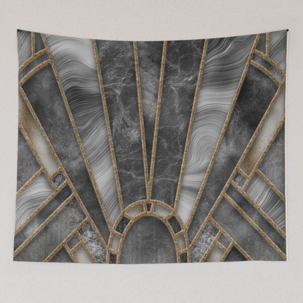 Item preview, Elegant Grey Stained Glass Art Deco Window With Marble And Gemstone designed and sold by artsandsoul.