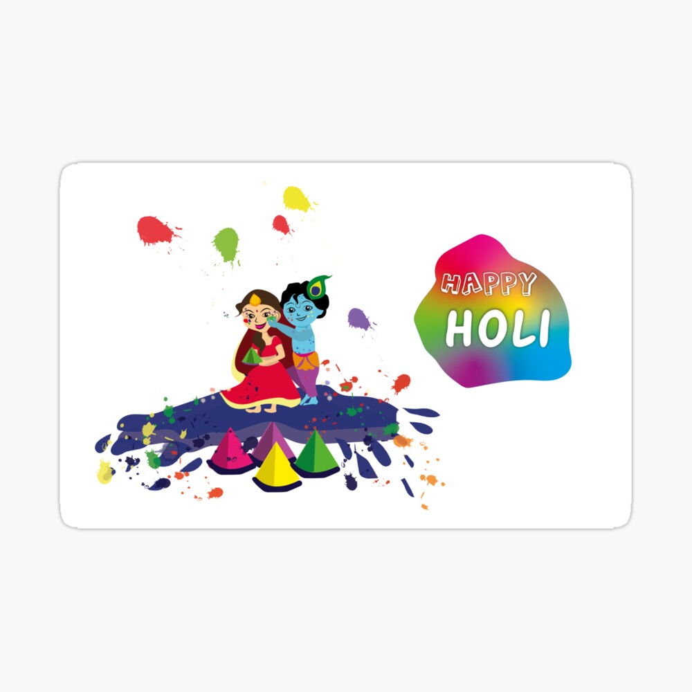 Radha Krishna playing Holi art and stiker