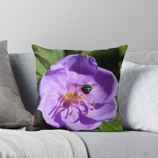 Item preview, Blue Banded Bee on Mauve Blue Tongue Australian Flower designed and sold by TropicalFronds.