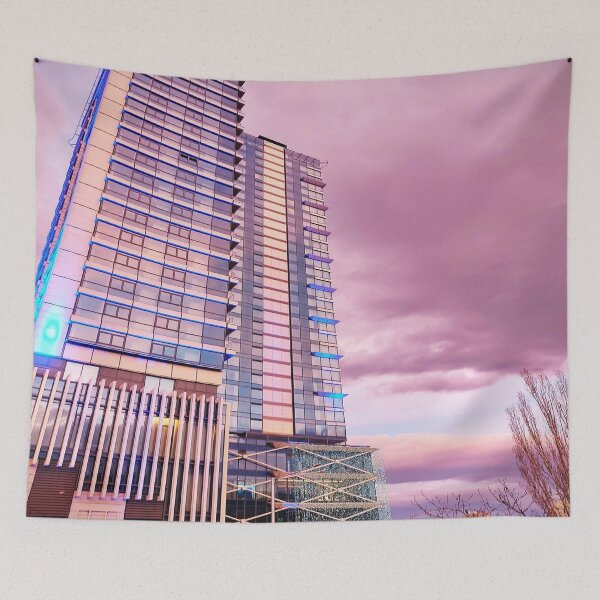 Item preview, Big city lights in the pinky sunset sky designed and sold by nelllkata.
