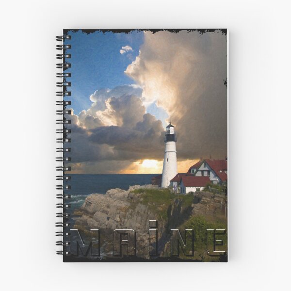 Item preview, Portland Headlight with a Glorious Setting Sun and the text MAINE at the bottom designed and sold by itsashorething.