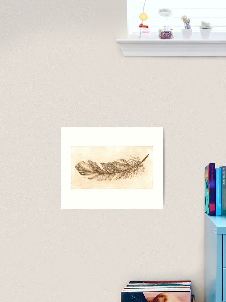 Art Print, Feather study etching in sepia designed and sold by LisaLeQuelenec
