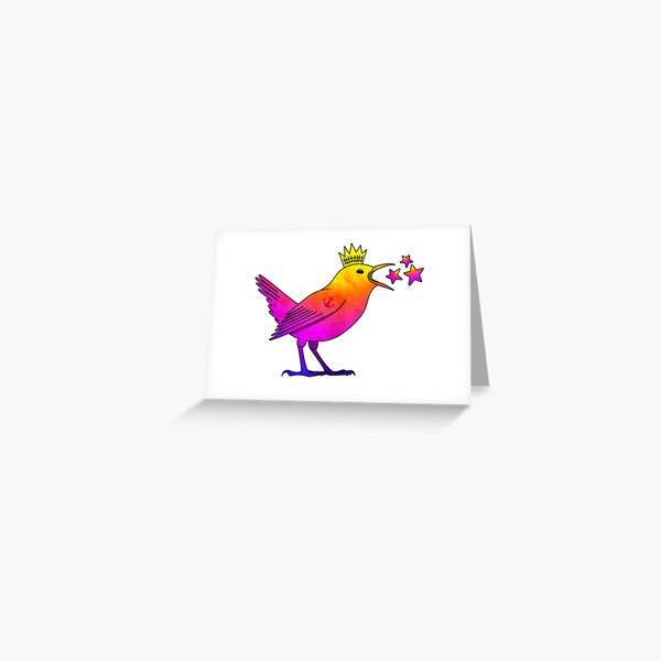 Rainbow wren with tattoo, crown and stars (without border) Greeting Card