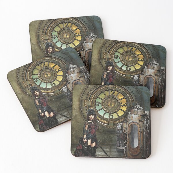 Item preview, Steampunk woman guarding a machine. designed and sold by melbeasleyarts.