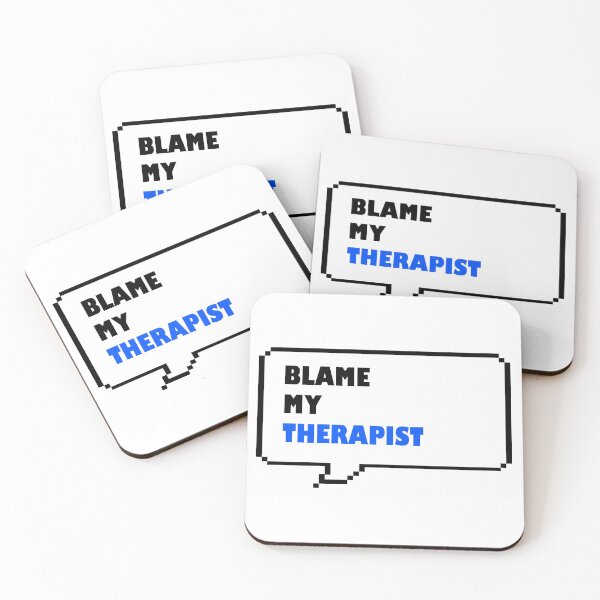 Item preview, Blame my therapist funny retro arcade style Black, Blue and White speech bubble designed and sold by Deegital18.