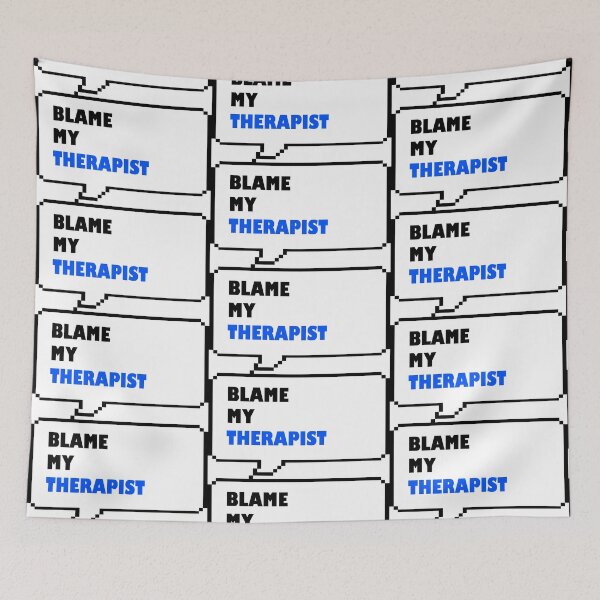 Item preview, Blame my therapist funny retro arcade style Black, Blue and White speech bubble designed and sold by Deegital18.