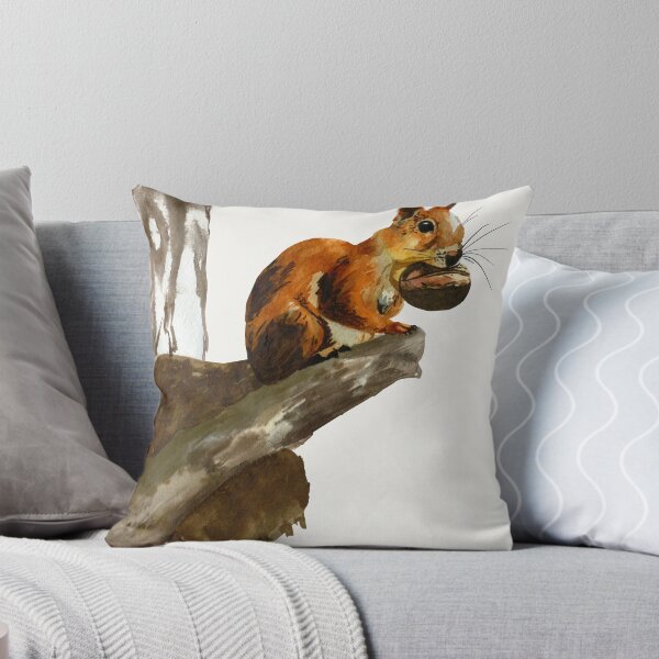 Artikelvorschau, Nettes Eichhörnchen in einem Baum, der eine Walnussnuss isst - Aquarellmalerei - Wildtierkünstler entworfen und verkauft von Blue-element.