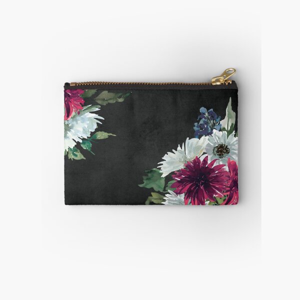 Item preview, Burgundy, White, and Blue Watercolor Flowers on Black designed and sold by aprincessinsp.
