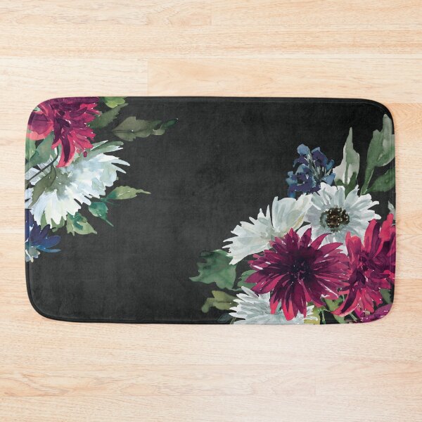 Item preview, Burgundy, White, and Blue Watercolor Flowers on Black designed and sold by aprincessinsp.