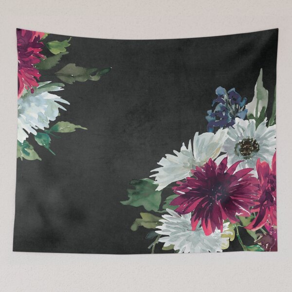 Item preview, Burgundy, White, and Blue Watercolor Flowers on Black designed and sold by aprincessinsp.