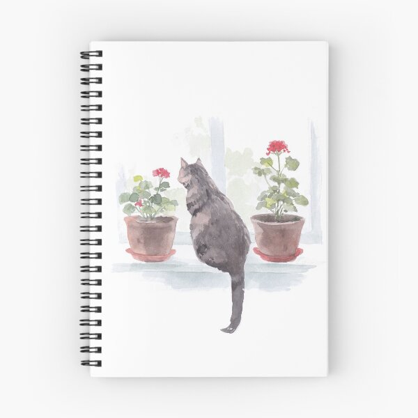 Item preview, Watercolor cat and geraniums. designed and sold by Ecaterina Capanji.