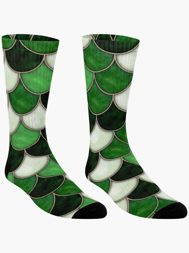 Thumbnail 3 of 5, Socks, Green Scale Tile Pattern designed and sold by DifferentCreate.