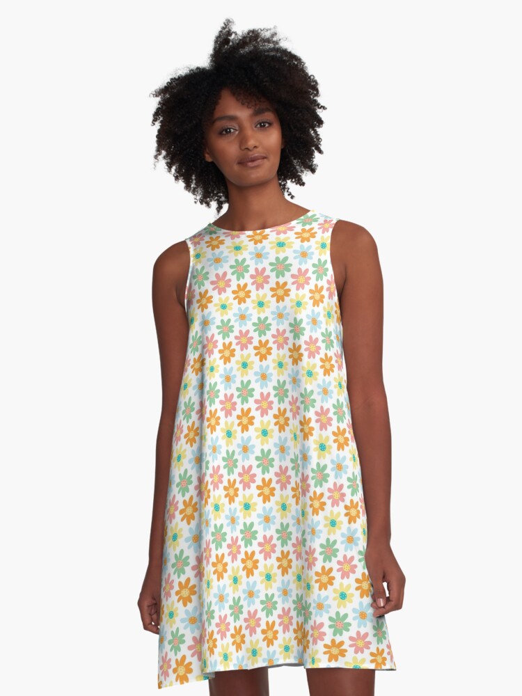 læber Bevise Næsten Groovy colorful spring flowers boho indie floral print white" A-Line Dress  for Sale by sziszigraphics | Redbubble