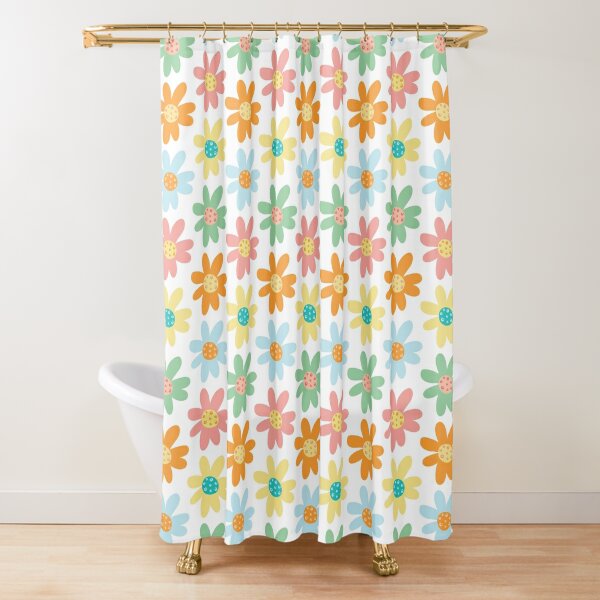 Groovy colorful spring flowers boho indie floral print white Shower Curtain