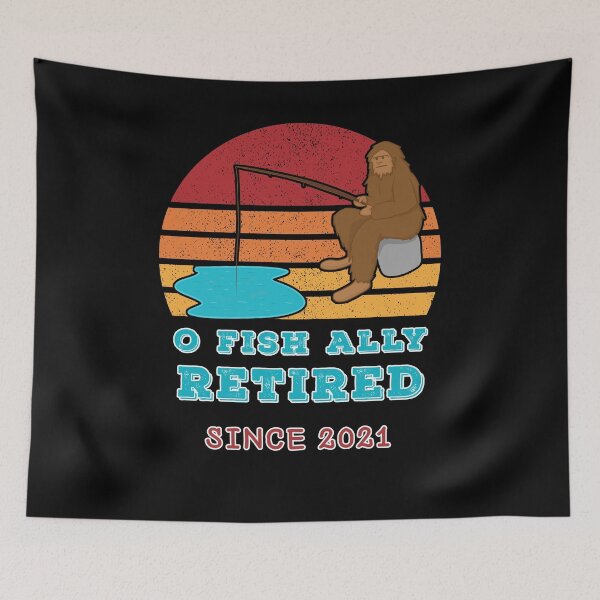 Item preview, O Fish Ally Retired Since 2021 Swamp Skunk Ape Fishing Black Background designed and sold by KeysTreasures.