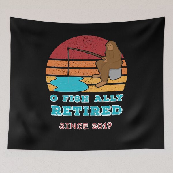 Item preview, O Fish Ally Retired Since 2019 Swamp Skunk Ape Fishing Black Background designed and sold by KeysTreasures.