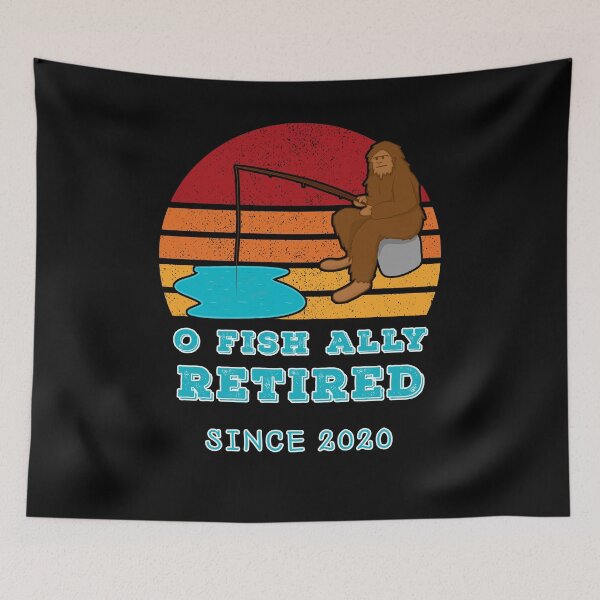 Item preview, O Fish Ally Retired Since 2020 Swamp Skunk Ape Fishing Black Background designed and sold by KeysTreasures.