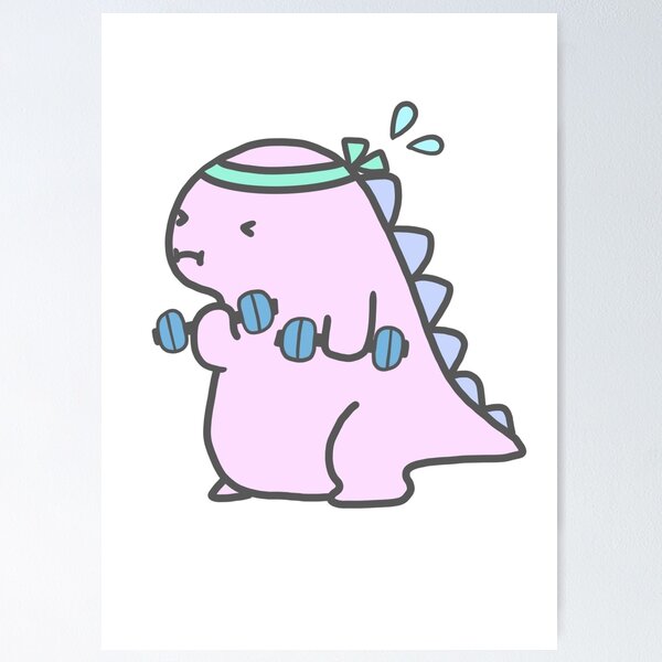 Item preview, Kawaii Pink Chubby Dinosaur Dragon Workout Diet Funny Cute Kawaii Japanese Anime Art Logo  designed and sold by Marinaaa010.