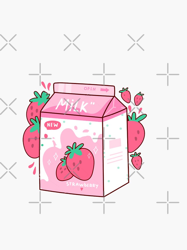 Otaku Anime Milkshake Retro 90s Japanese Kawaii Strawberry Milk Shake Carton Sticker For Sale 