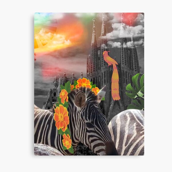 Garden of Zebras Digital collage Metal Print
