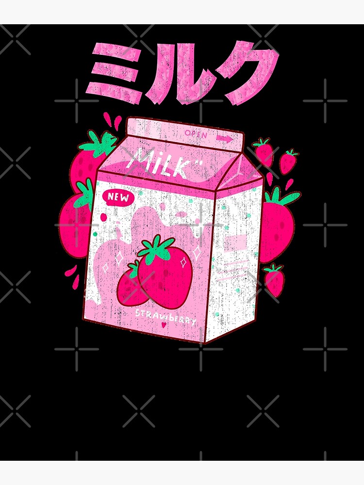 Otaku Anime Milkshake Retro 90s Japanese Kawaii Strawberry Milk Shake Carton Poster For Sale 