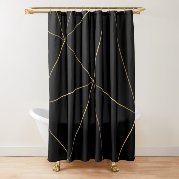 4 Pcs Shower Curtain Set Marble Black Gold Ombre Luxury Abstract