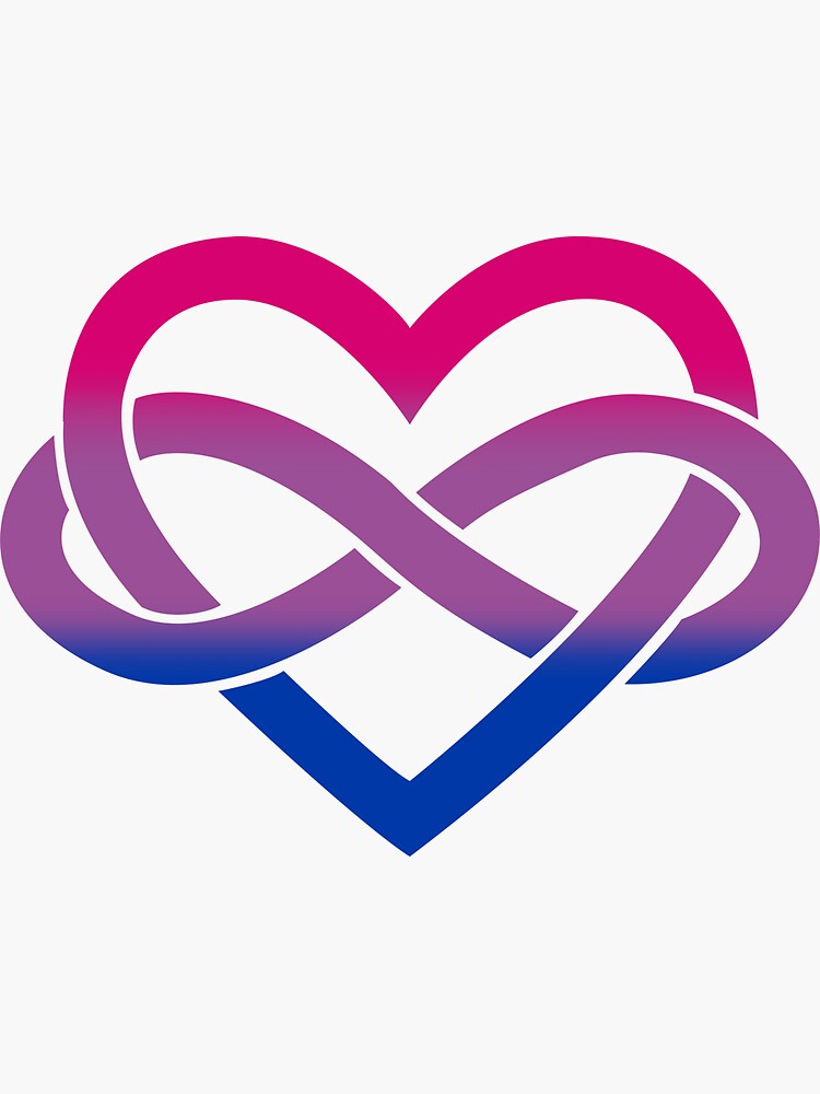 Thumbnail 3 of 3, Sticker, Bisexual Polyamory Infinity Heart (Black) designed and sold by polyphiliashop.