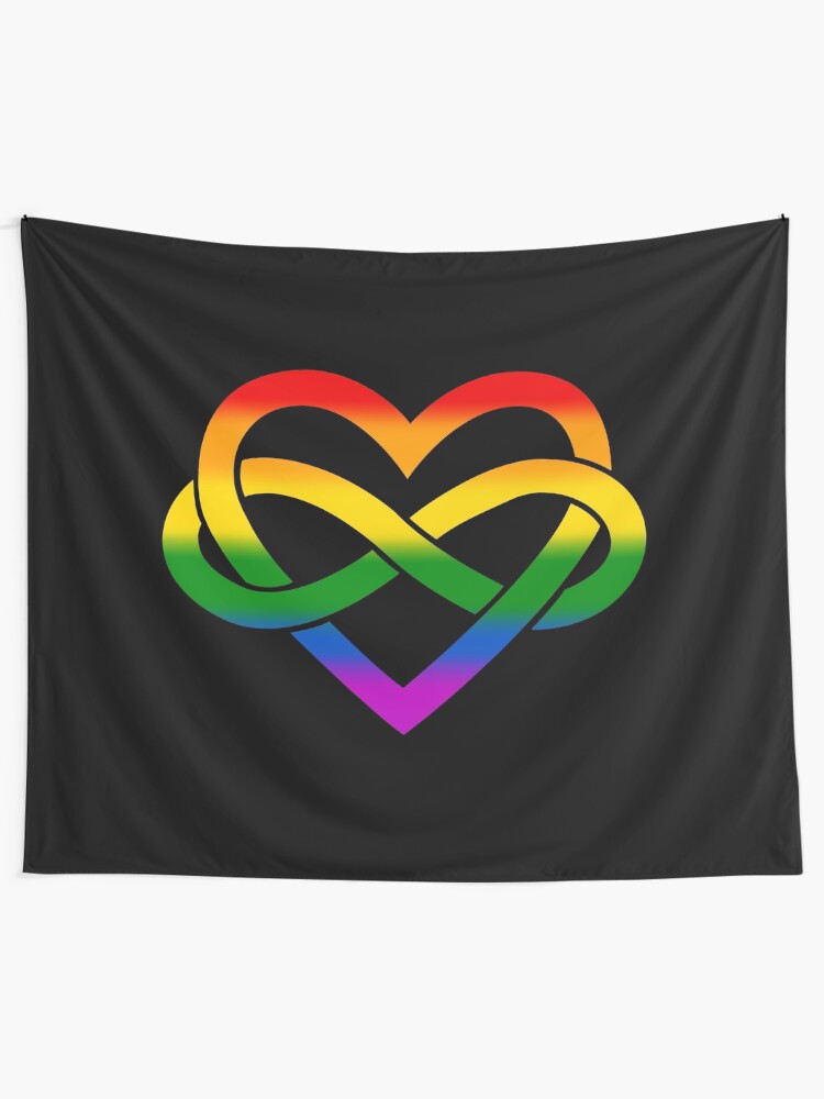 Alternate view of Rainbow Polyamory Infinity Heart (Black) Tapestry