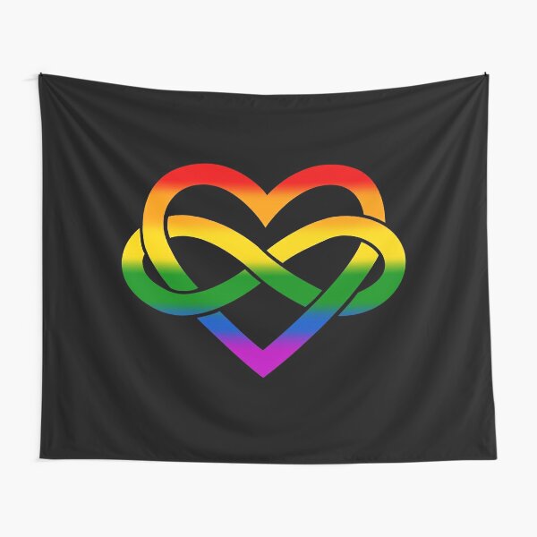 Rainbow Polyamory Infinity Heart (Black) Tapestry