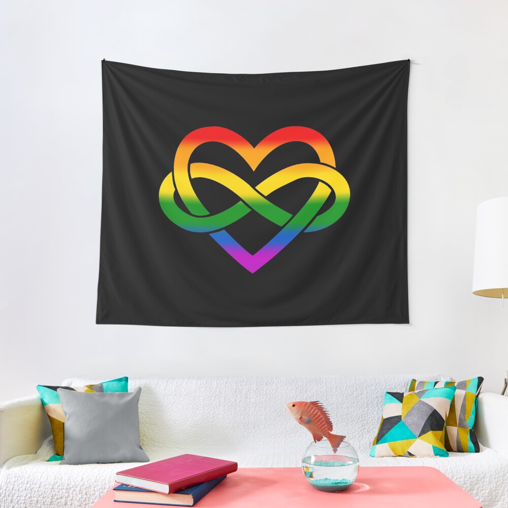 Rainbow Polyamory Infinity Heart (Black) Tapestry