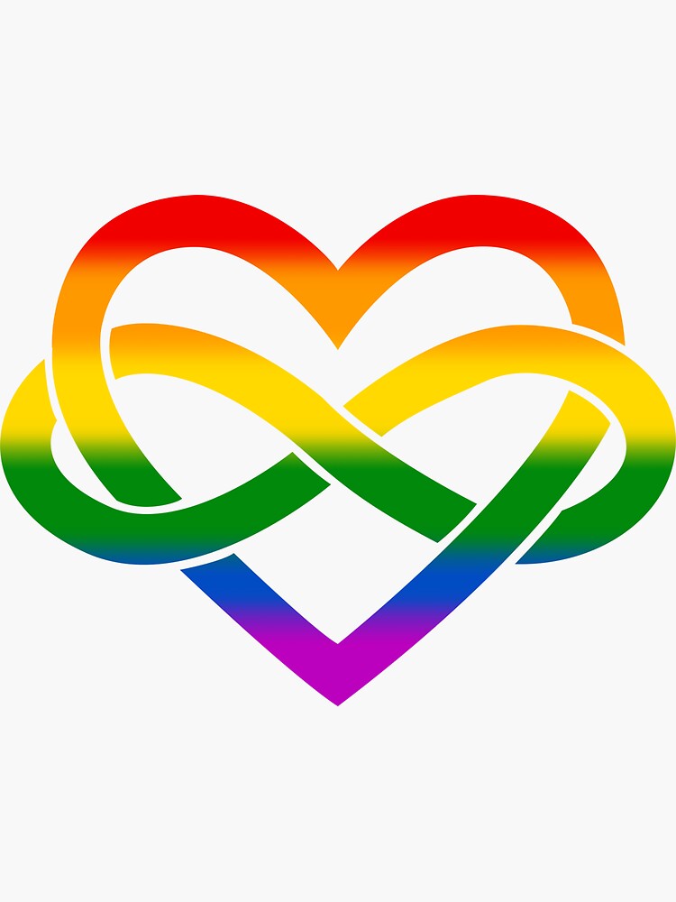 Thumbnail 3 of 3, Sticker, Rainbow Polyamory Infinity Heart (Black) designed and sold by polyphiliashop.