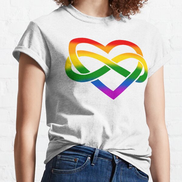 Rainbow Polyamory Infinity Heart (White) Classic T-Shirt