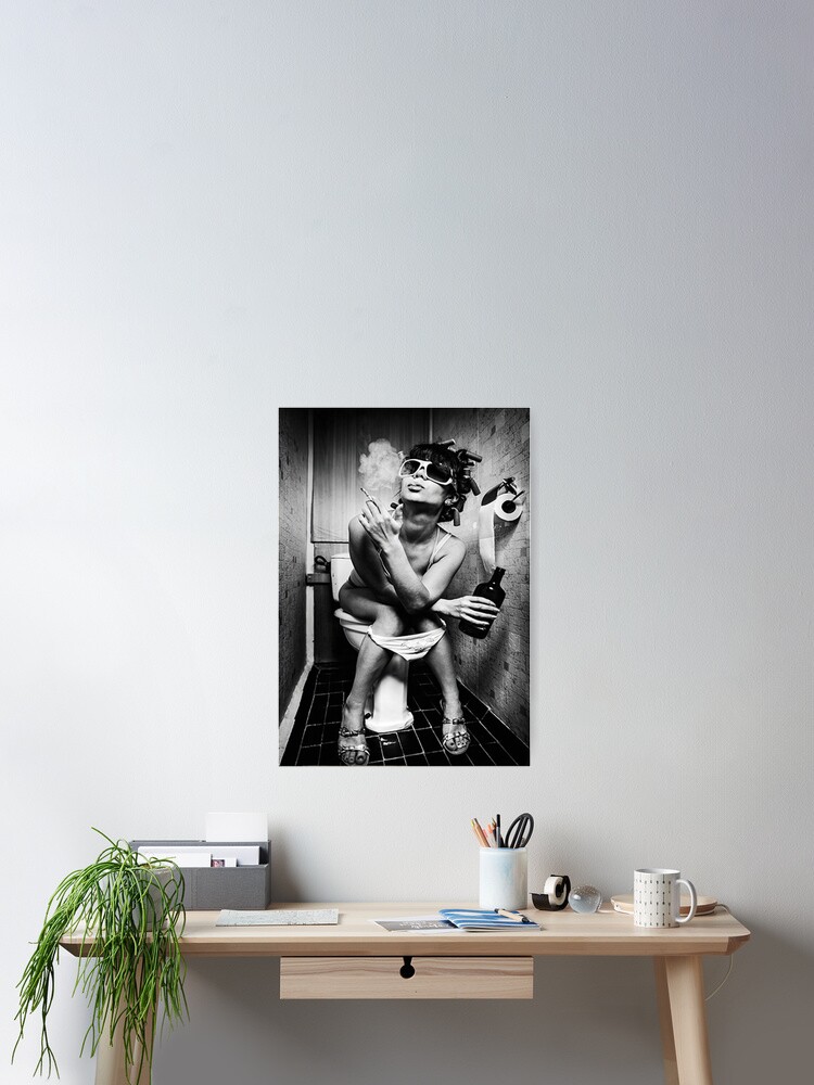 Smoking woman on the toilet Poster