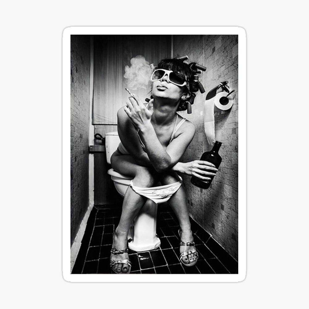 Smoking woman on the toilet Poster