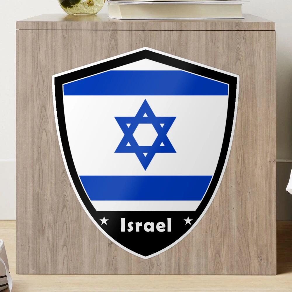 Israel Flag Car Decal - Chrome Shield Shape Emblem Sticker 1.9x2.35 Inches