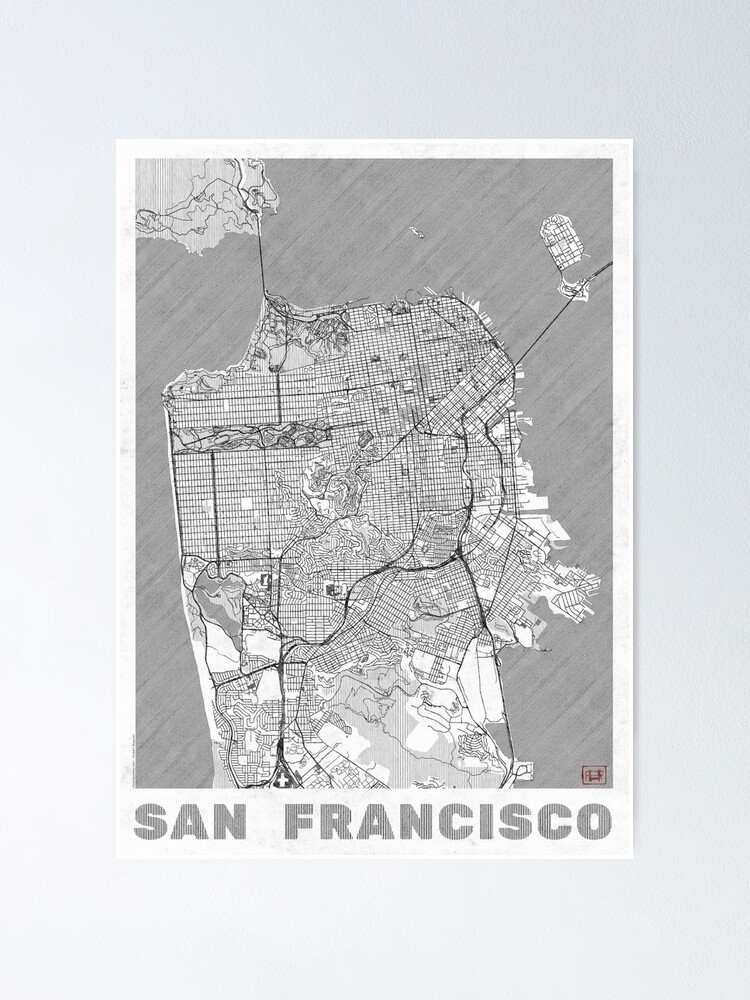 Poster, San Francisco Map Line designed and sold by HubertRoguski