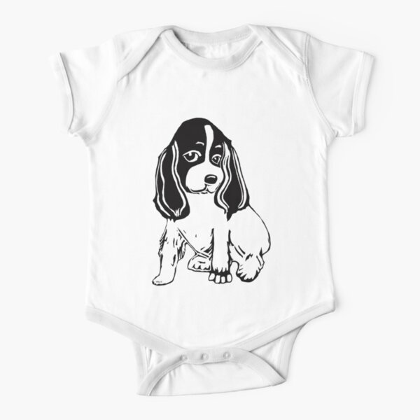Black and White Cocker Spaniel Art Short Sleeve Baby One-Piece