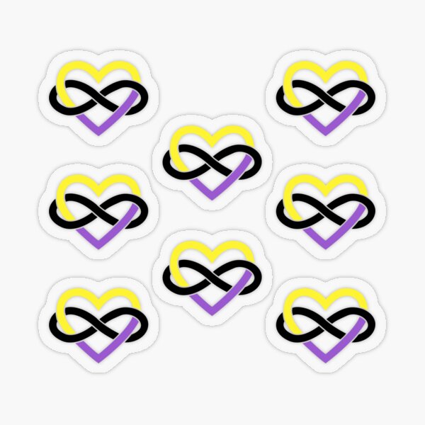 8x Nonbinary Polyamory Infinity Heart Transparent Sticker